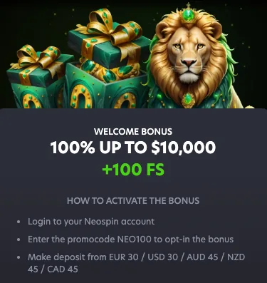 Neospin welcome bonus